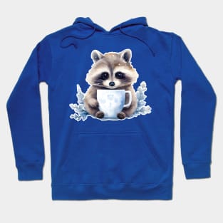 Chubby Raccoon with a cup of coffee winter watercolor Hoodie